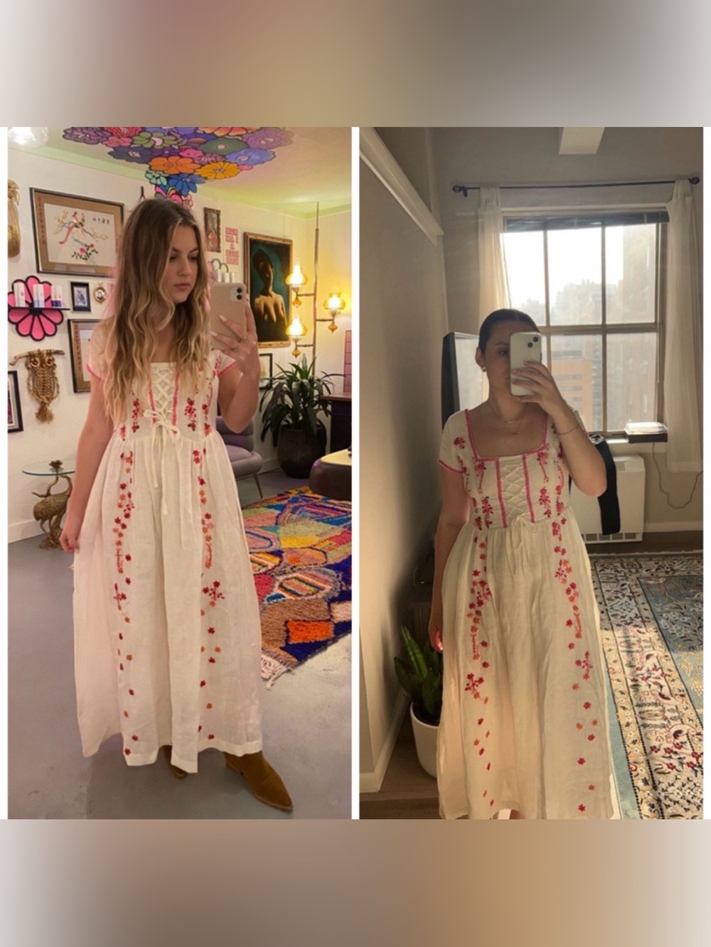Tach Clothing Rafaella Embroidered Midi Dress Floral Linen Blend XS